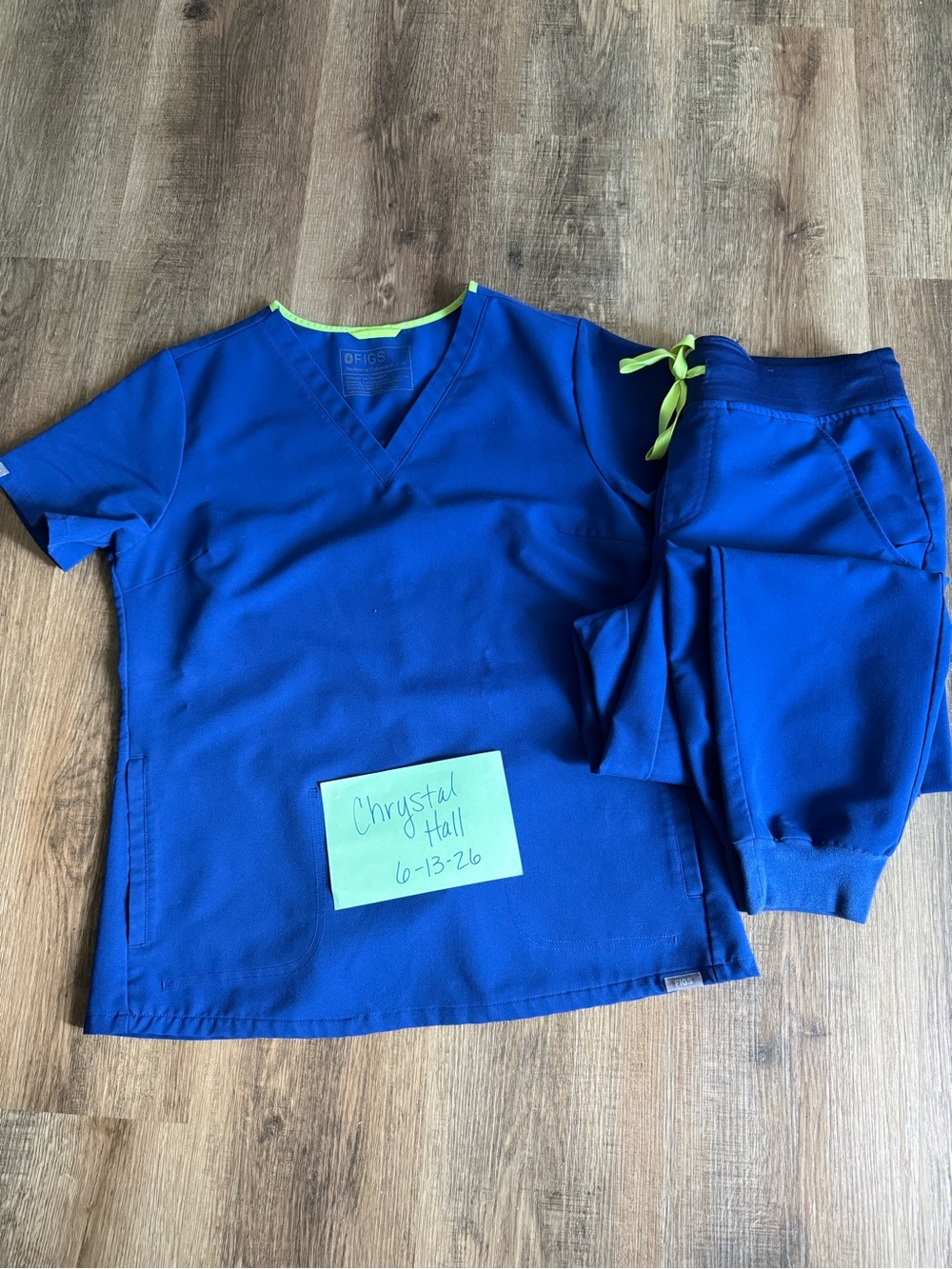 Figs Electric Blue Scrub Top & Jogger Set with Lime Accents
